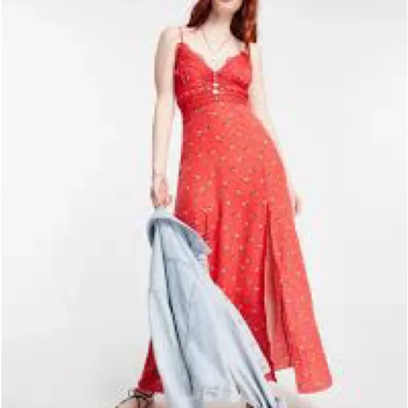 Free People Chic Red Floral Maxi Slip Dress - Picture 2 of 15